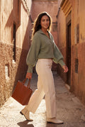 Green Oversized Collared Chunky Sweater with Balloon Sleeves - Oversized sweater - Photo 10