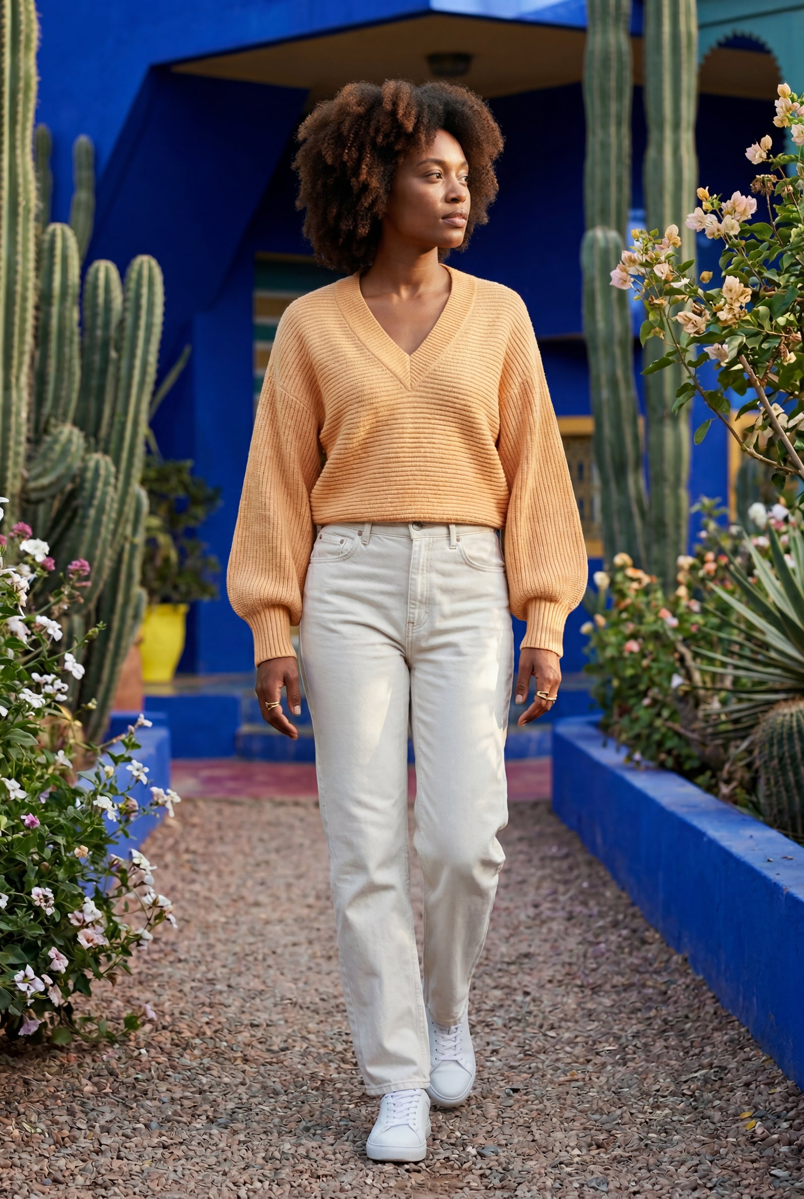 Apricot Oversized Collared Chunky Sweater with Balloon Sleeves - Oversized sweater - Photo 11
