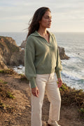 Green Oversized Collared Chunky Sweater with Balloon Sleeves - Oversized sweater - Photo 12