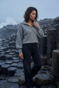 Gray Oversized Collared Chunky Sweater with Balloon Sleeves - Oversized sweater - Photo 13
