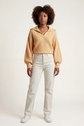 Apricot Oversized Collared Chunky Sweater with Balloon Sleeves - Oversized sweater - Photo 5