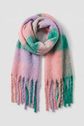 Oversized Fringed Scarf in Pink — studio front