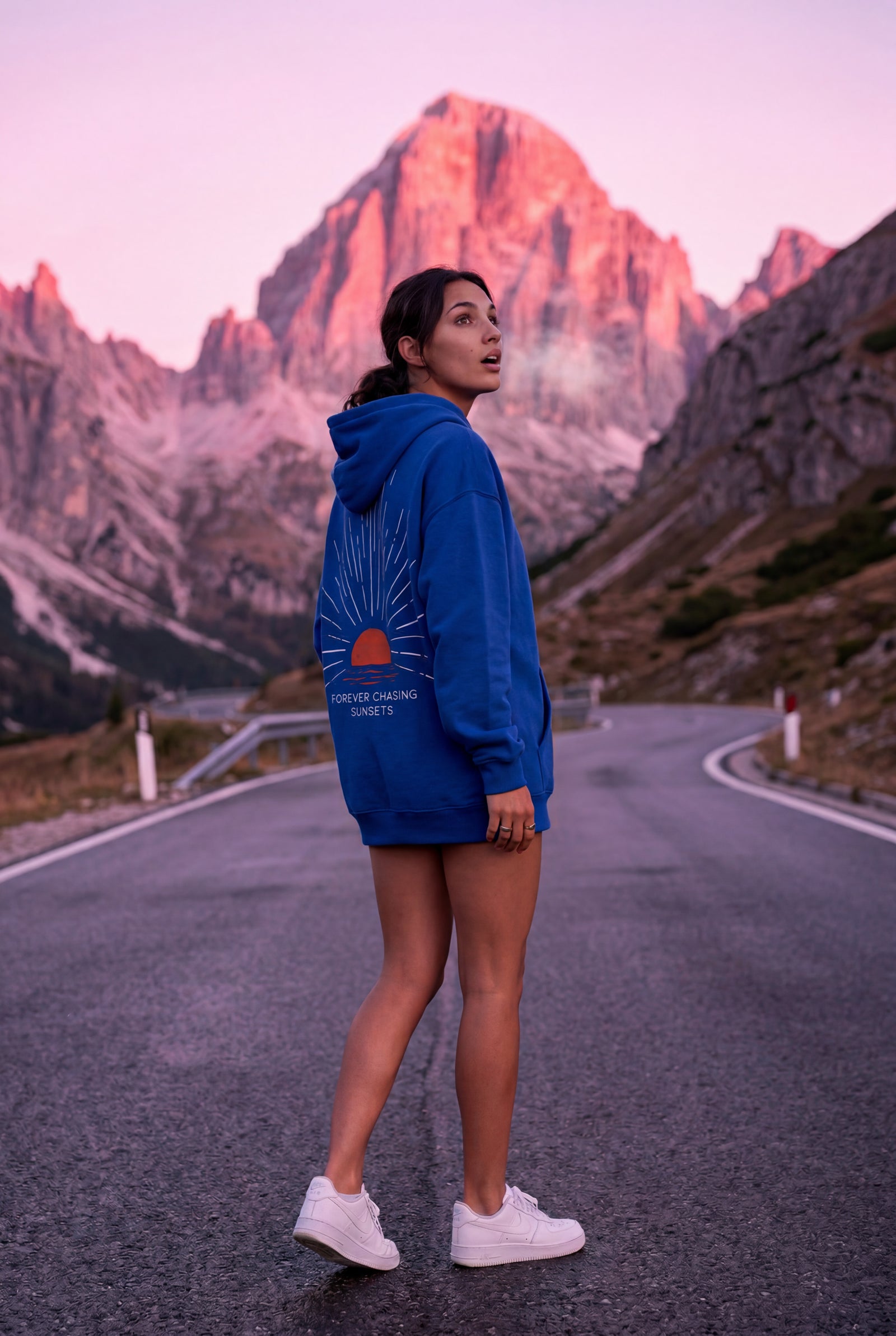 Blue Oversized Sun Print Back Graphic Hoodie - Oversized hoodie - Photo 12