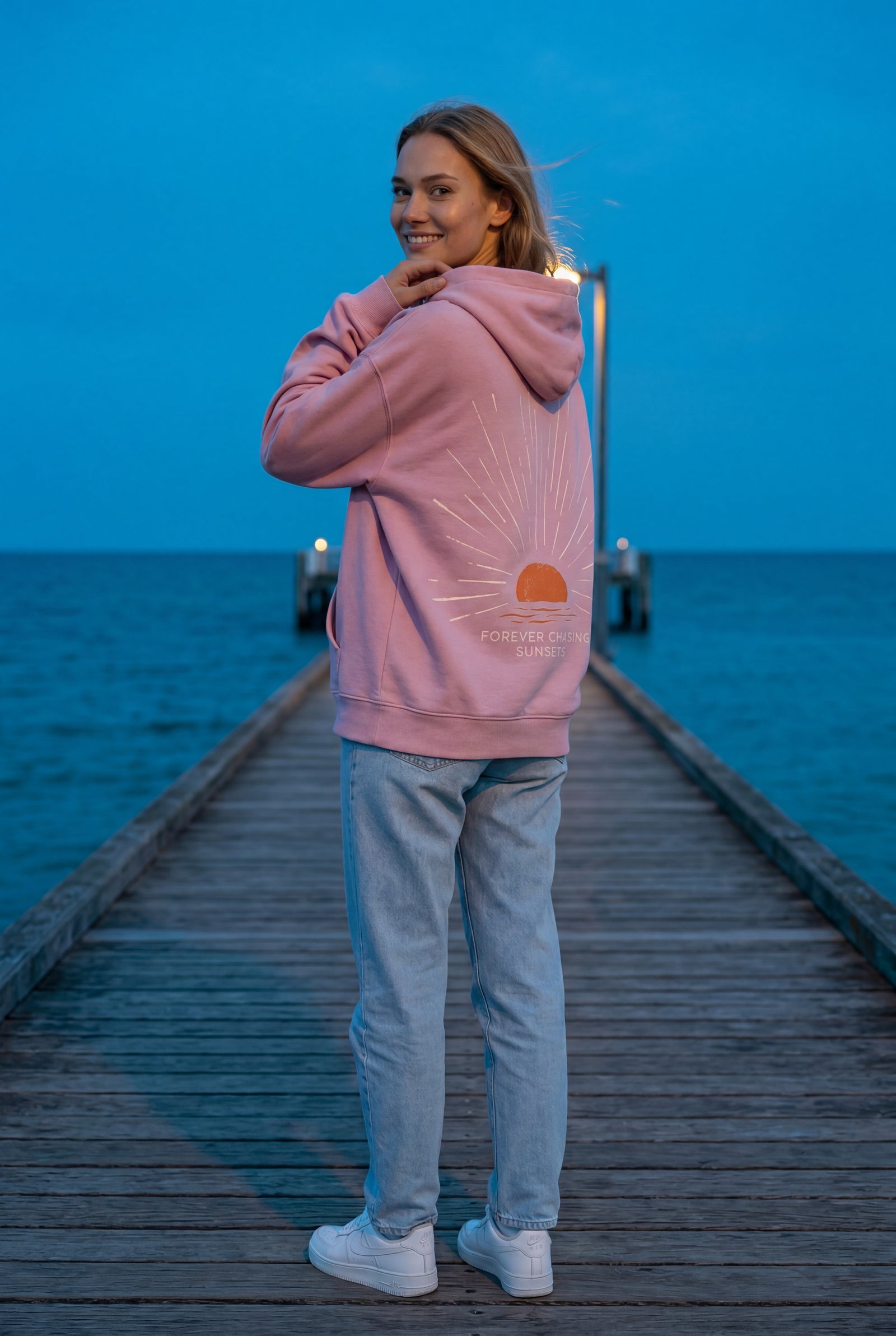Pink Oversized Sun Print Back Graphic Hoodie - Oversized hoodie - Photo 9