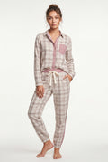 Pink Patchwork Button-up Pajama Set with Jogger Pants - Photo 2