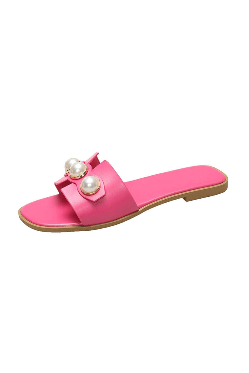 Pink Pearl Embellished Wide Strap Slide Sandals - Photo 4