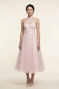 Pink Pleated Halter Neck Midi Dress with Open Back Detail - Halter neck dress - Photo 29