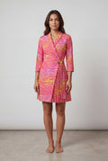 Pink Pleated Wrap Blazer Dress with Three-quarter Sleeves - Photo 11