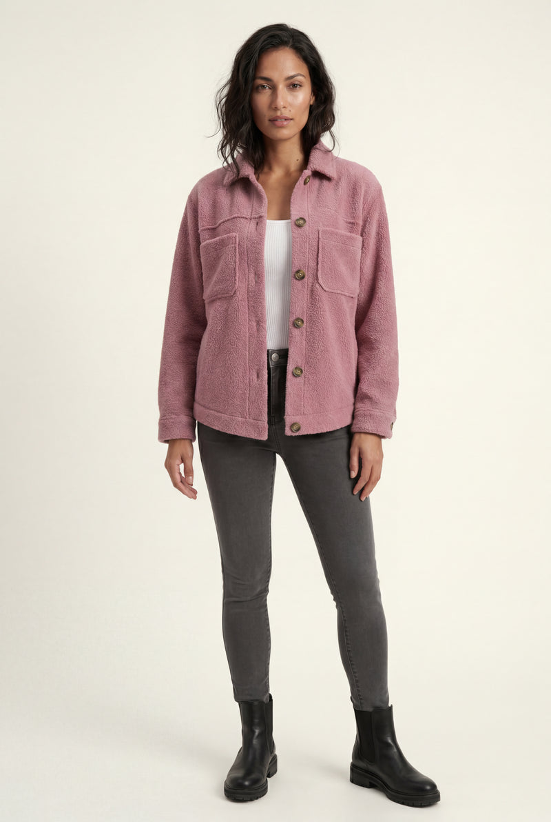 Pink Plush Teddy Texture Relaxed Fit Shirt Jacket - Teddy jacket - Photo 1