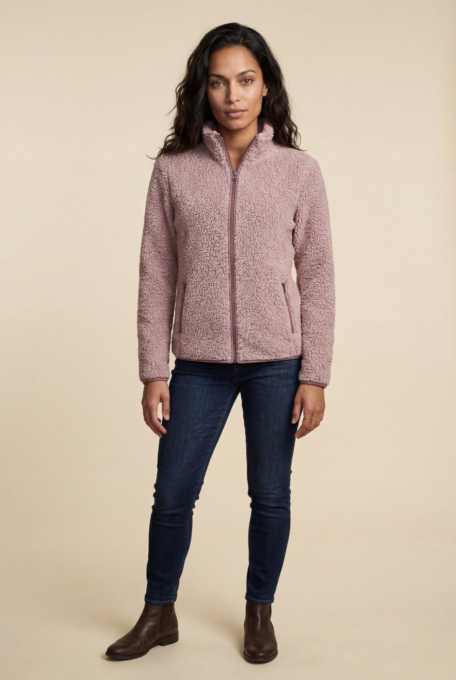 Pink Plush Zip-up Jacket with Stand Collar - Fleece jacket - Photo 4