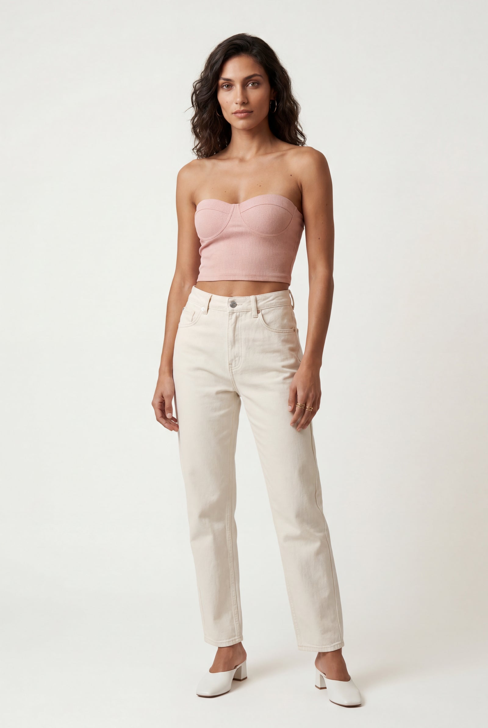 Pink Ribbed Bustier Strapless Crop Top with Cup Seaming - Strapless crop tops - Photo 13