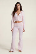 Pink Ribbed Cropped Hoodie and Flared Pants Lounge Set - Cardigan and pants - Photo 1