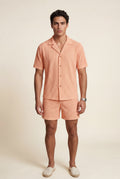 Pink Ribbed Short Sleeve Shirt and Shorts Set - Two-piece outfit - Photo 9