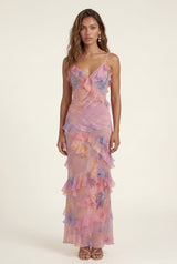 Pink Sheer Ruffled Tiered Maxi Slip Dress - Maxi dress - Photo 1