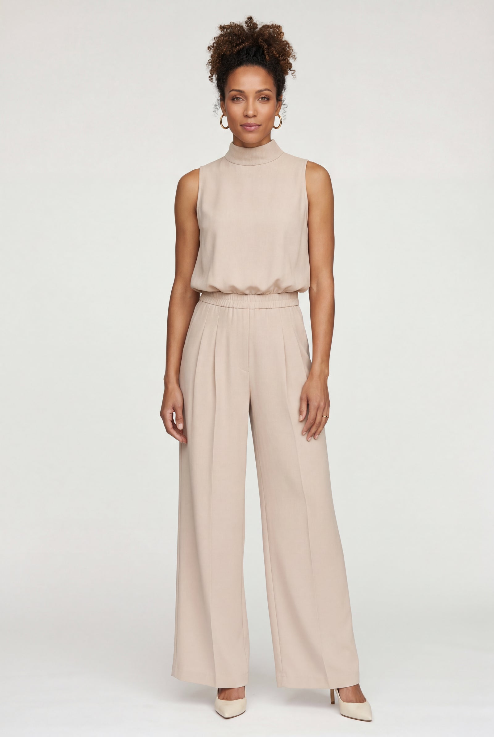 Pink Sleeveless Mock Neck Wide Leg Jumpsuit - Photo 5