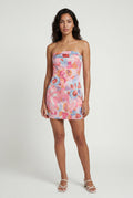 Pink Strapless Floral Print Bodycon Mini Dress - Photo 17