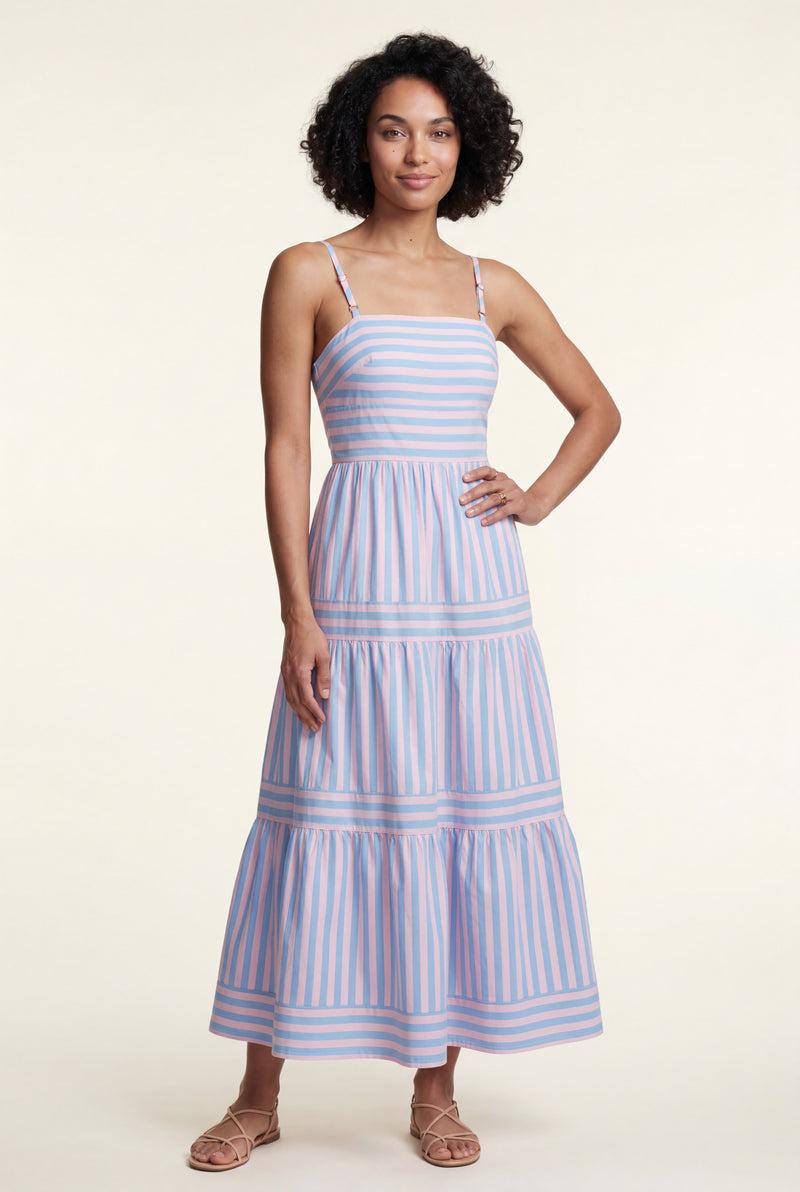 Pink Striped Tiered Maxi Dress with Spaghetti Straps - Photo 3