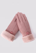 Suede-Like Gloves with Faux Fur Cuffs in Pink — studio front