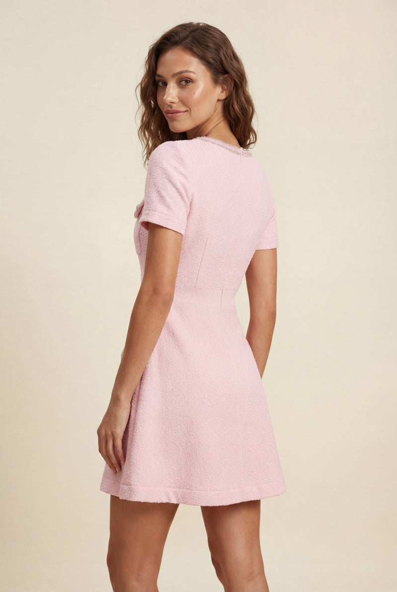 Pink Textured Pink A-line Mini Dress with Button Front - A-Line dress - Photo 2