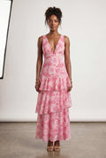 Pink Tiered Floral Maxi Dress with Deep V-neckline - Photo 11