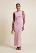 Pink Twist-front Sleeveless Fitted Maxi Dress - Photo 1