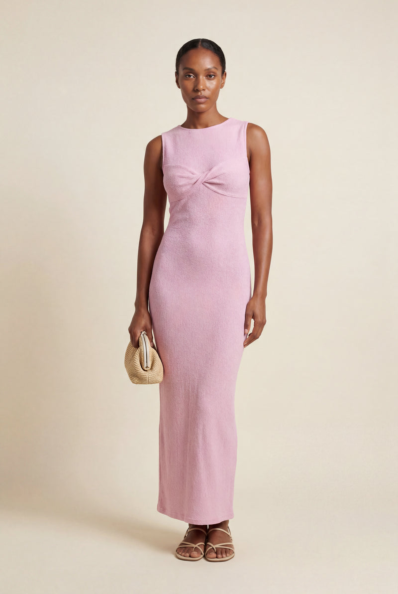 Pink Twist-front Sleeveless Fitted Maxi Dress - Photo 1