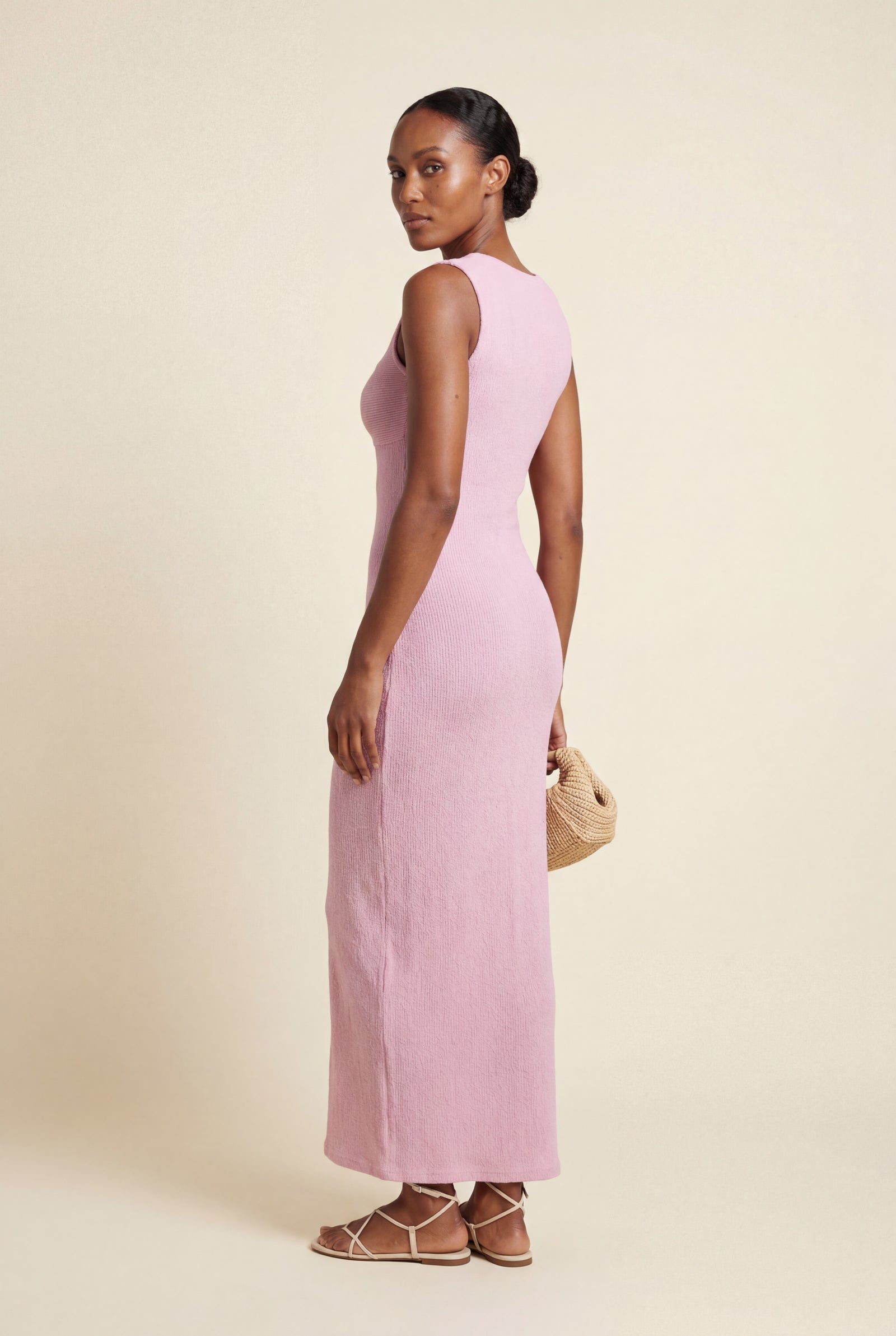 Pink Twist-front Sleeveless Fitted Maxi Dress - Photo 2