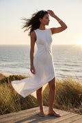 White Twist-front Sleeveless Fitted Maxi Dress - Photo 7