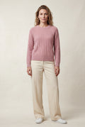 Pink Vertical Ribbed Crewneck Relaxed Fit Sweater - Knit sweater - Photo 5