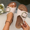 Pink Wide-strap Slide Sandals with Oversized Buckle Detail - Flat sandals - Photo 4