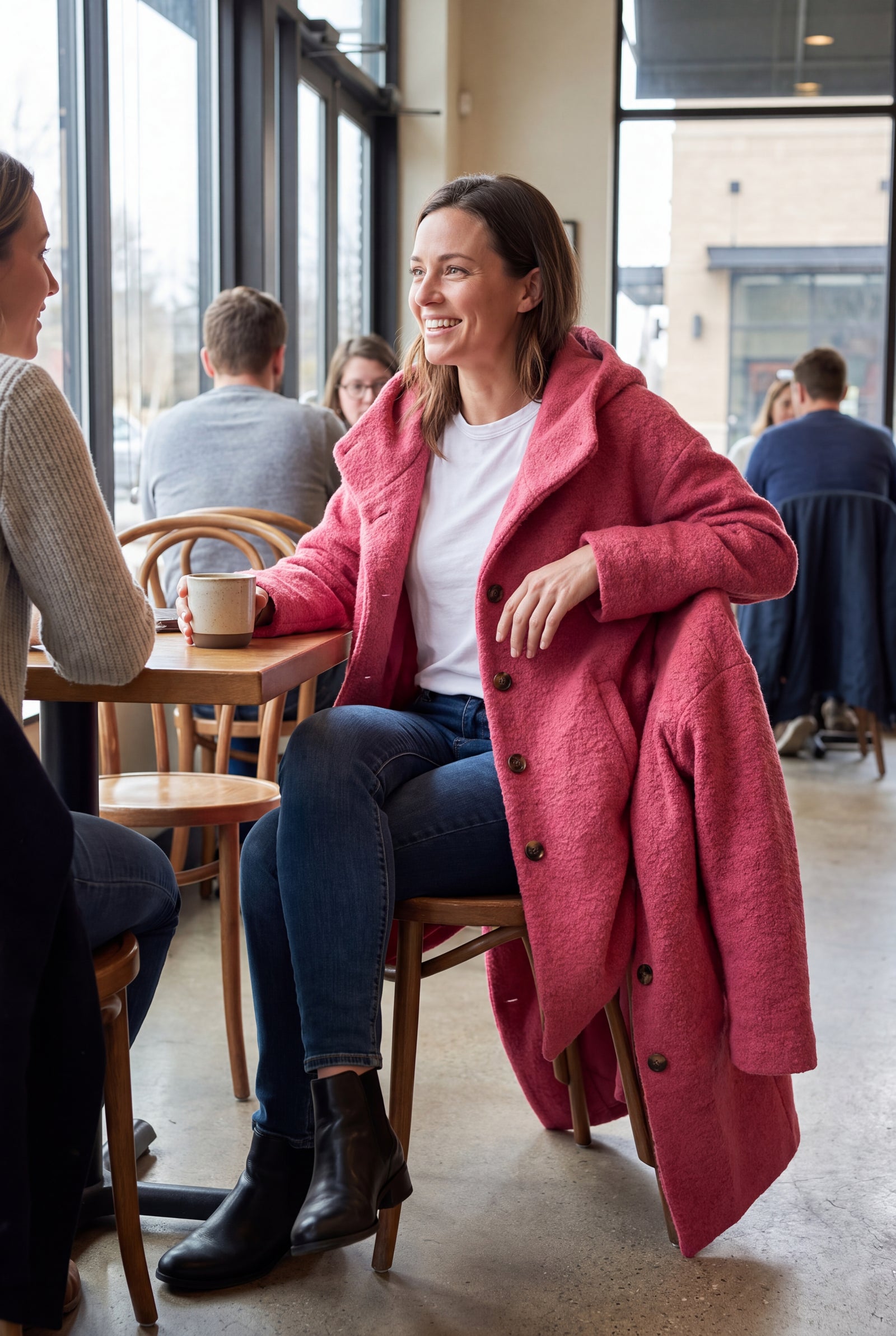 Women's Hooded Coat Relaxed Fit in Pink — candid coffee shop