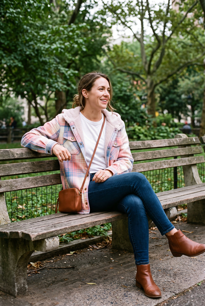 Women's Hooded Plaid Jacket in Pink — secondary lifestyle