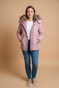 Women's Jacket Faux Fur Collar in Pink — studio full body