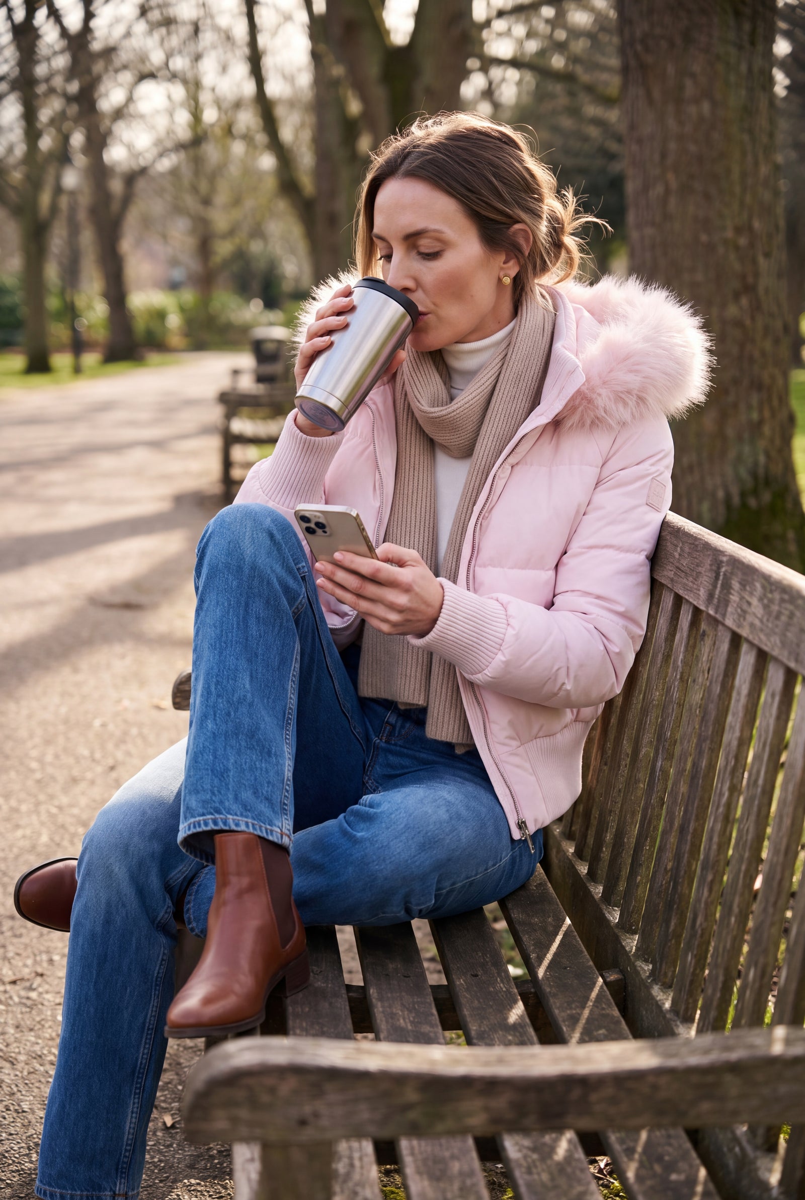 Women's Quilted Jacket Removable Hood in Pink — coffee break