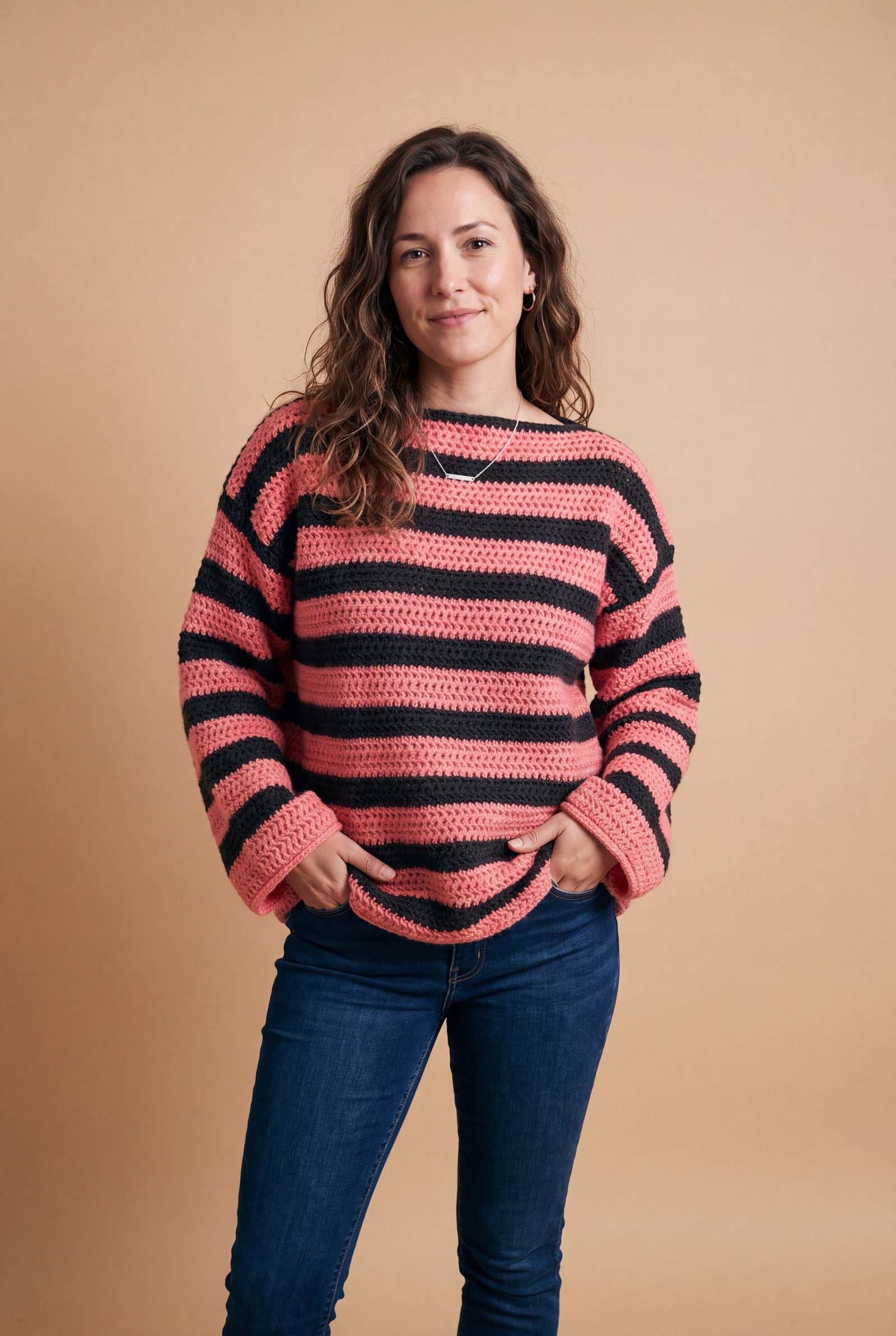 Women's Sweater Striped Oversized Fit in Pink — primary studio