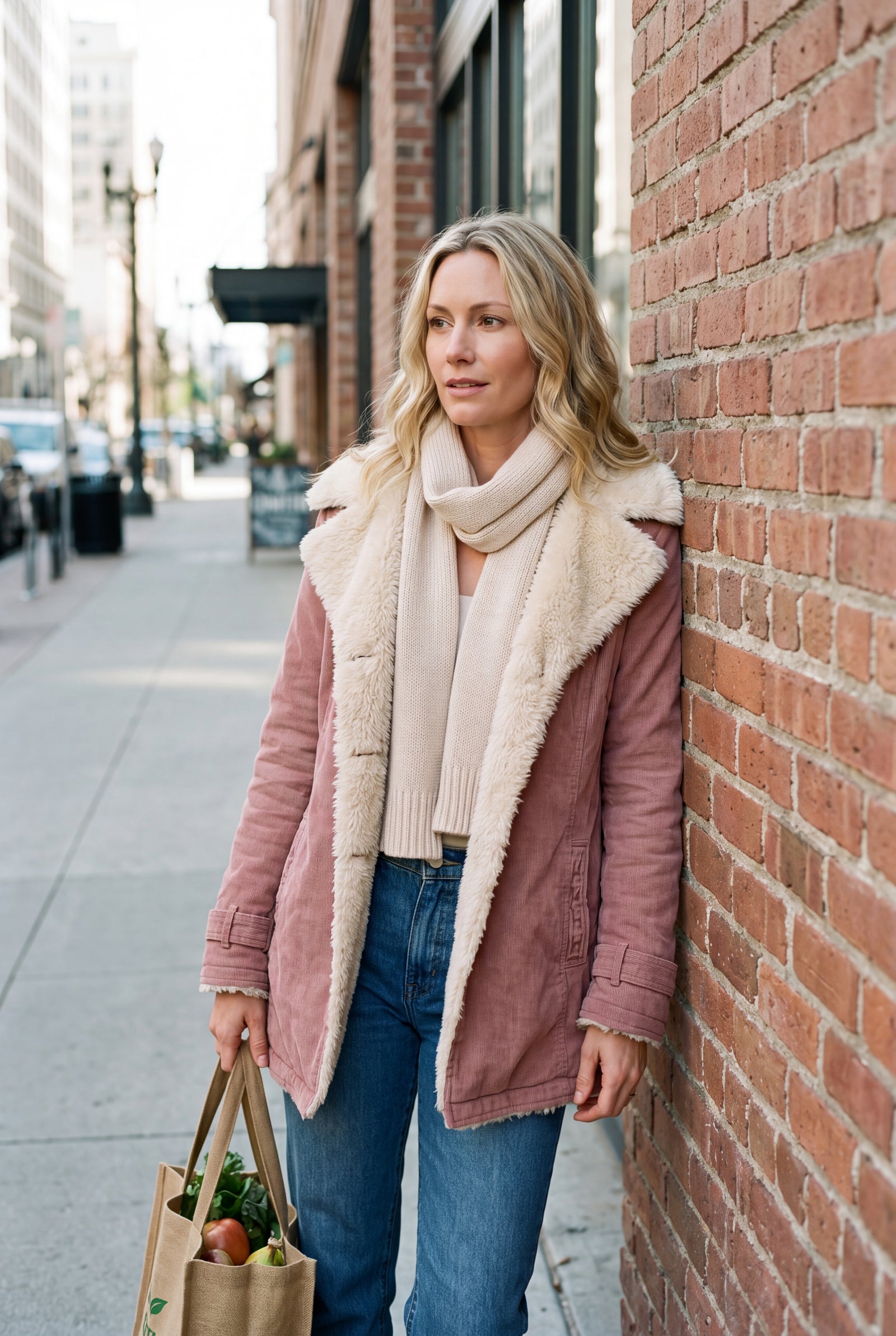 Women's Winter Coat Long Chic Style in Pink — lifestyle downtown errand