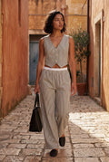 Gray Women's Pinstriped Sleeveless Waistcoat and Wide-Leg Trousers Set - Waistcoat and trousers - Photo 10