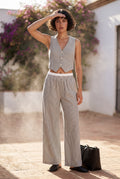Gray Women's Pinstriped Sleeveless Waistcoat and Wide-Leg Trousers Set - Waistcoat and trousers - Photo 11