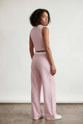 Pink Women's Pinstriped Sleeveless Waistcoat and Wide-Leg Trousers Set - Waistcoat and trousers - Photo 2