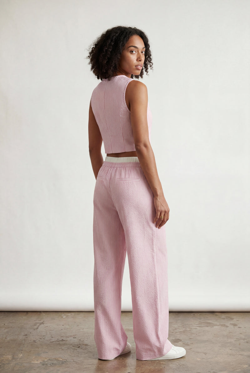 Pink Women's Pinstriped Sleeveless Waistcoat and Wide-Leg Trousers Set - Waistcoat and trousers - Photo 2