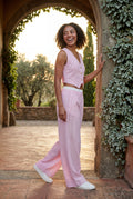 Pink Women's Pinstriped Sleeveless Waistcoat and Wide-Leg Trousers Set - Waistcoat and trousers - Photo 8