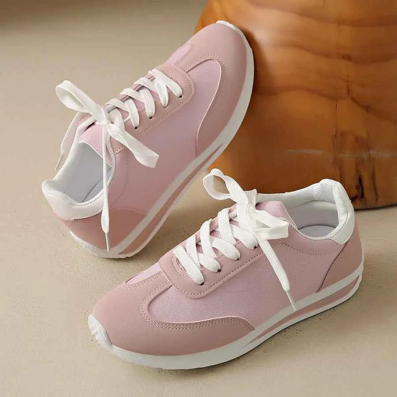 Women's Retro-Inspired Lace-Up Sneakers with White Sole - Photo 3