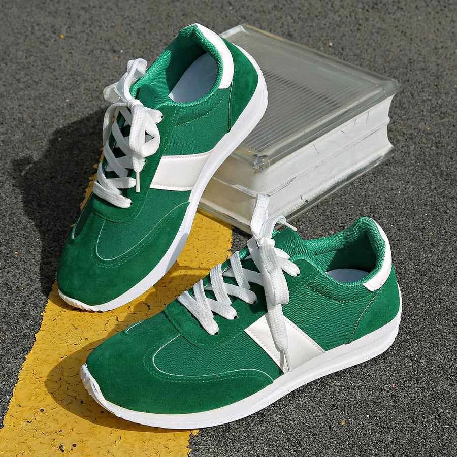 Women's Retro-Inspired Lace-Up Sneakers with White Sole - Photo 6