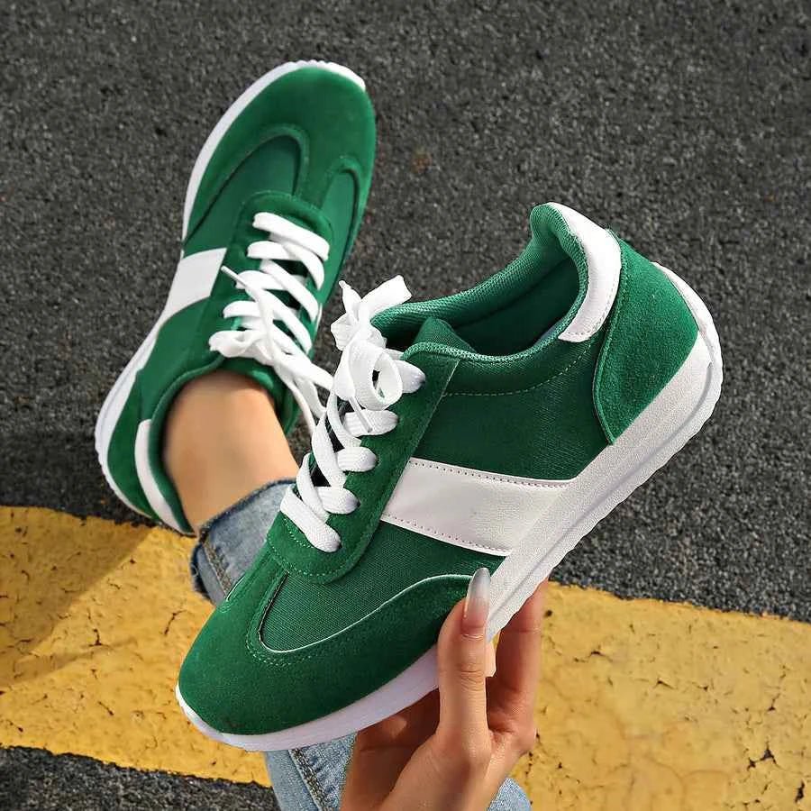 Women's Retro-Inspired Lace-Up Sneakers with White Sole - Photo 7