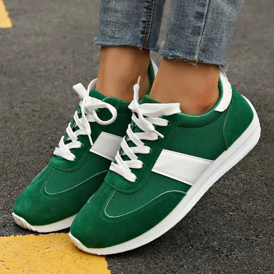 Women's Retro-Inspired Lace-Up Sneakers with White Sole - Photo 8