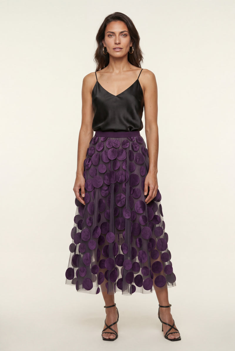 Purple 3d Polka Dot Applique A-line Midi Skirt - Tulle skirt - Photo 1