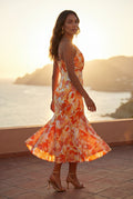 Orange Asymmetrical One-shoulder Floral Print Midi Dress - Photo 11