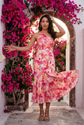 Pink Asymmetrical One-shoulder Floral Print Midi Dress - Photo 13