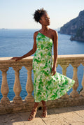 Light Green Asymmetrical One-shoulder Floral Print Midi Dress - Photo 14