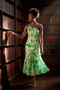 Light Green Asymmetrical One-shoulder Floral Print Midi Dress - Photo 15